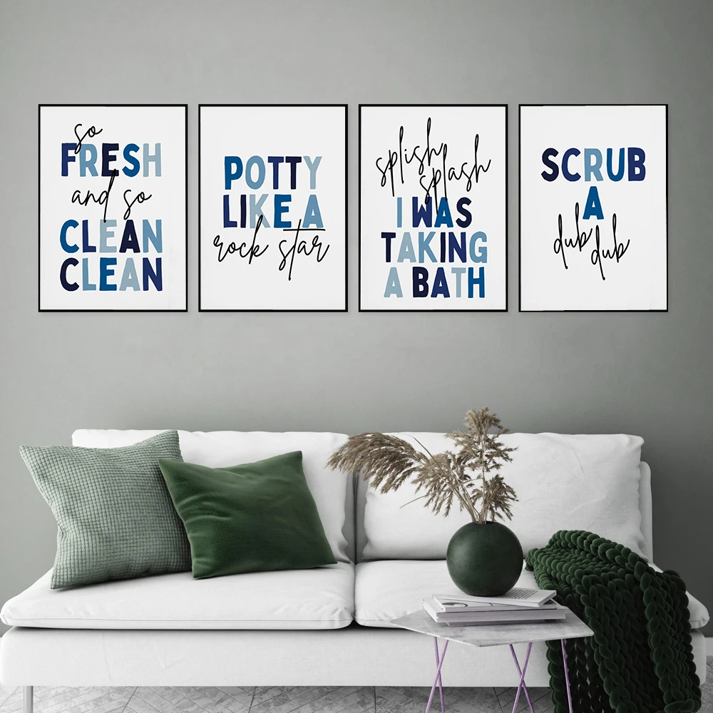 Kids Bathroom Art Wall Poster Print Scrub a Dub Dub Quote Nursery Kids Room Canvas Painting Room Home Decoration Baby Bedroom