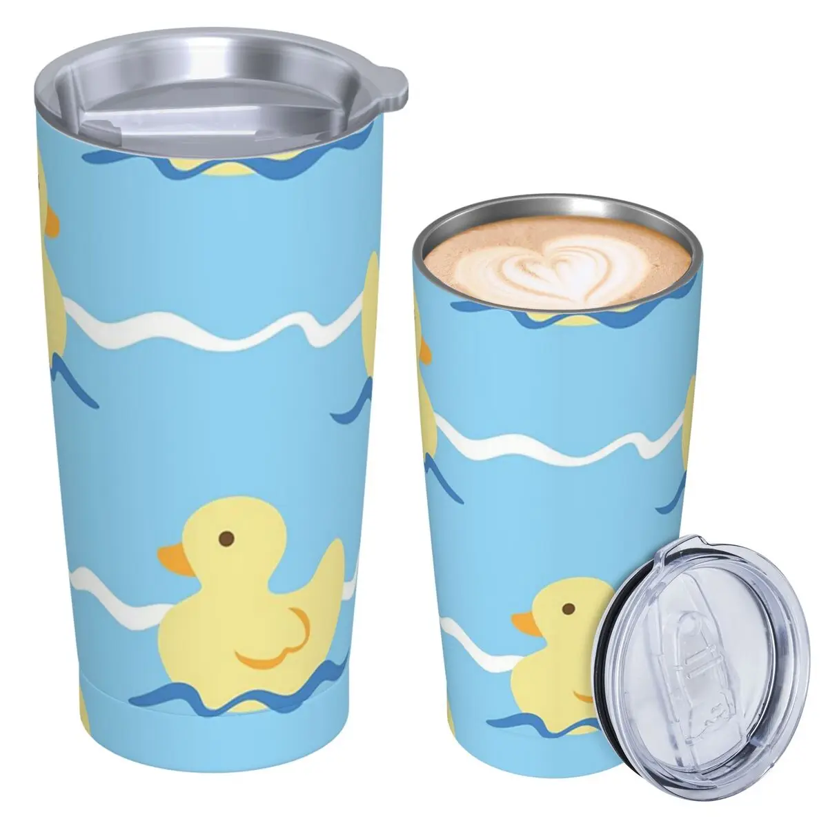 Cute Duck Swimming Seamless Pattern Stainless Steel Tumbler Vacuum Insulated Mugs Thermal Cold Bottle Straw With Lid 20oz