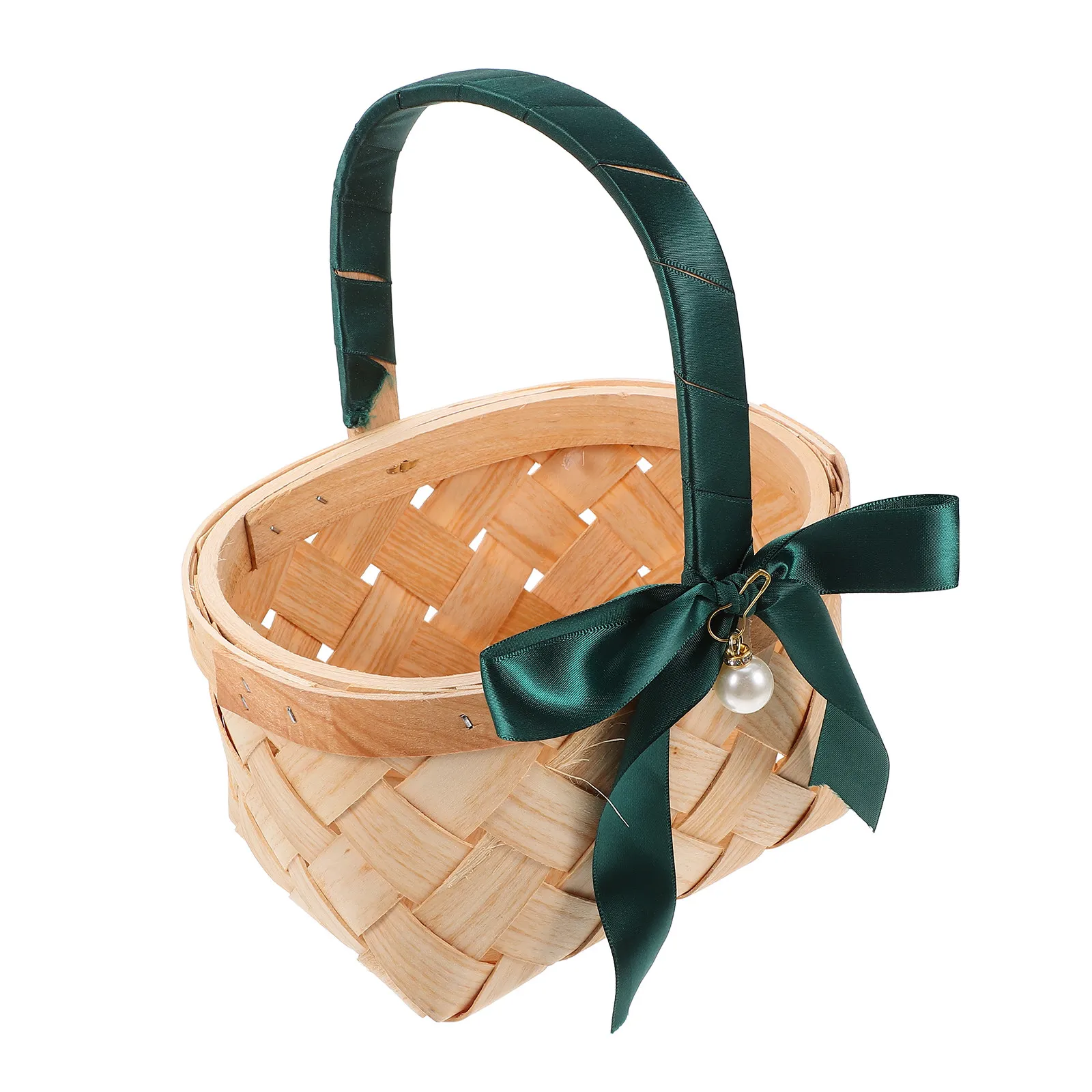 Woven Wicker Basket with Handle Rustic Flower Fruit Picnic Party Favors Gift Packing Basket for Shower Wedding Easter