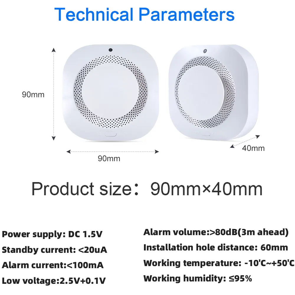 Smoke Alarm Battery Operated Photoelectric High Pitched 85dB Loud Sound Fast Response Red Indicator Home Safety Smoke Detector