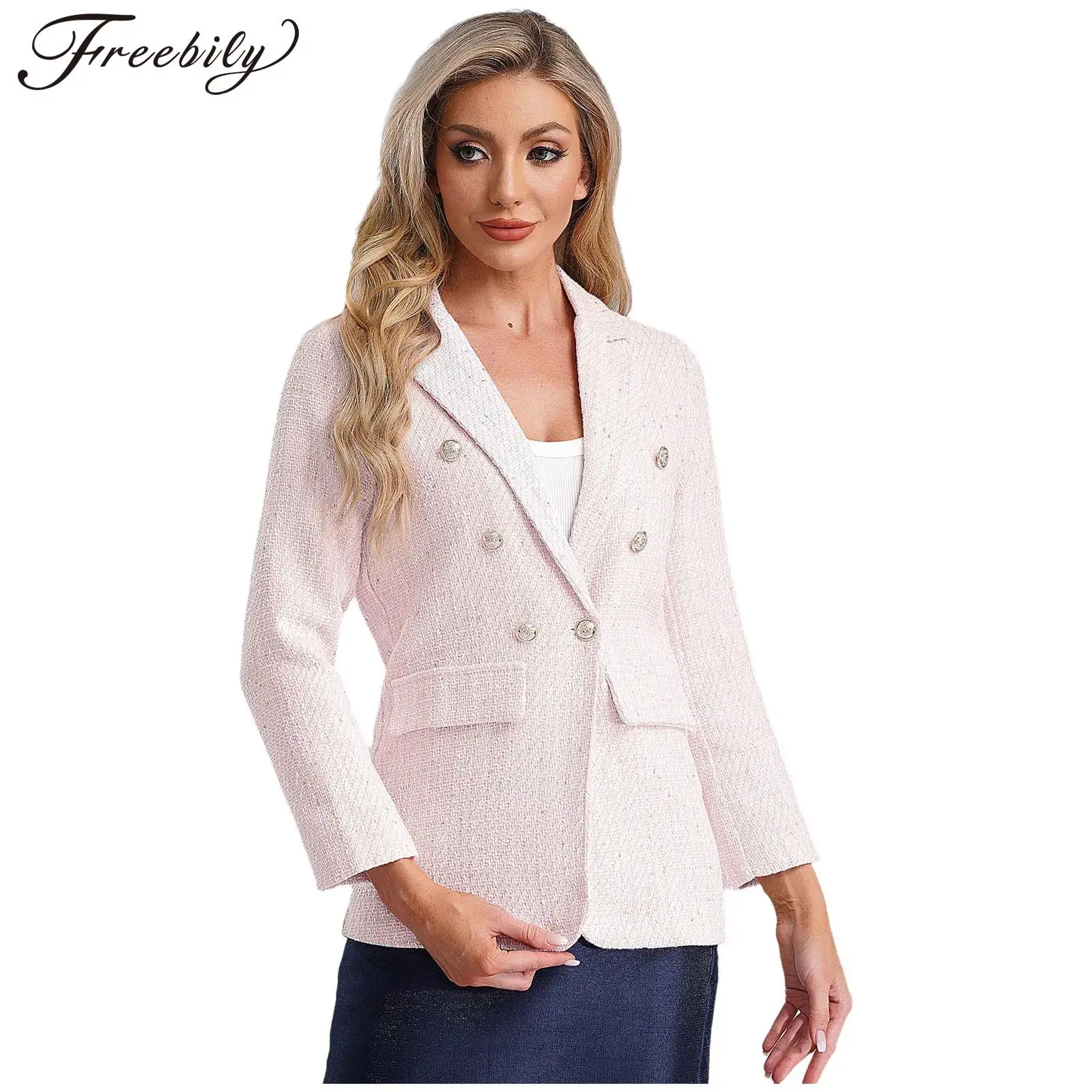 Women Fashion Casual Blazer Open Front Long-sleeve Jacket for Work OL Lady Daily Wear Business Workwear Woman's Tailored Coat