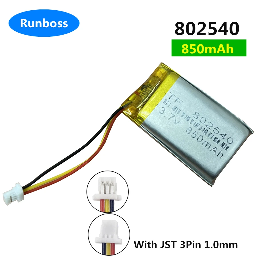 1-4 szt. 3.7V 850mAh 3-przewodowy termistor i bateria LiPo 802540 JST 3Pin złącze 1.0mm do kamery samochodowej GPS rejestrator jazdy DashCam