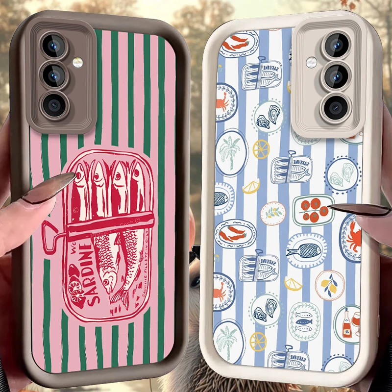 Blue White Stripe Sardine Case for Samsung Galaxy A37 A36 A35 A34 A33 A32 A26 A24 A23 A17 A16 A15 A14 A13 A12 4G 5G A07 Cover