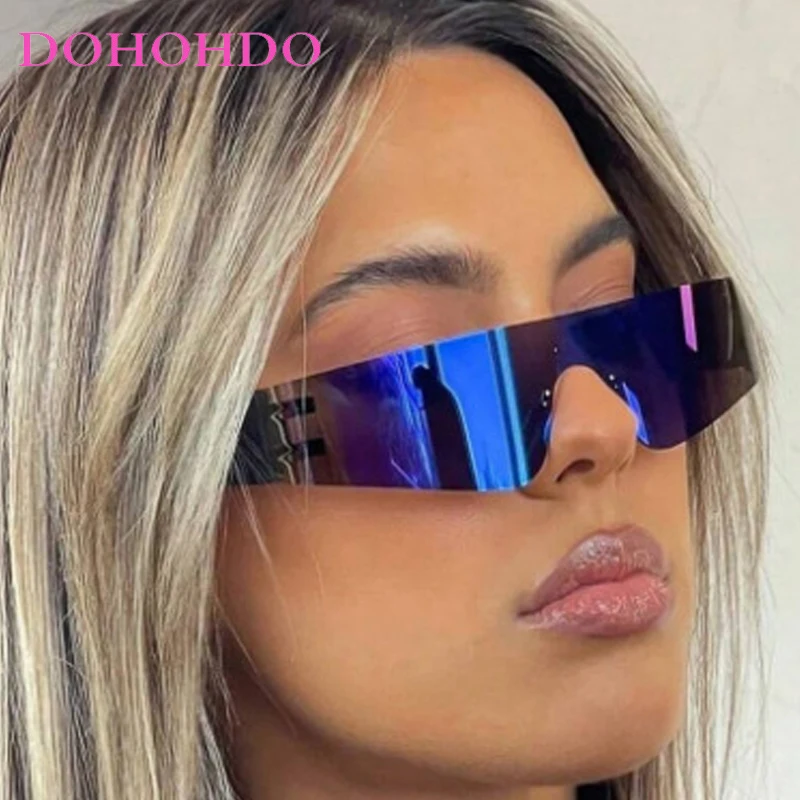 

Trends Y2K Rimless One-piece Women Sunglasses Fashion Punk Futuristic Men Sunglass Outdoor Sports Windproof Goggles Female UV400