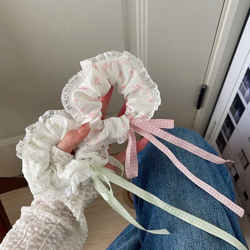 New spring/summer floral large scrunchie ballet-style woven band scrunchie lace sweet high-grade head string leather band hair a