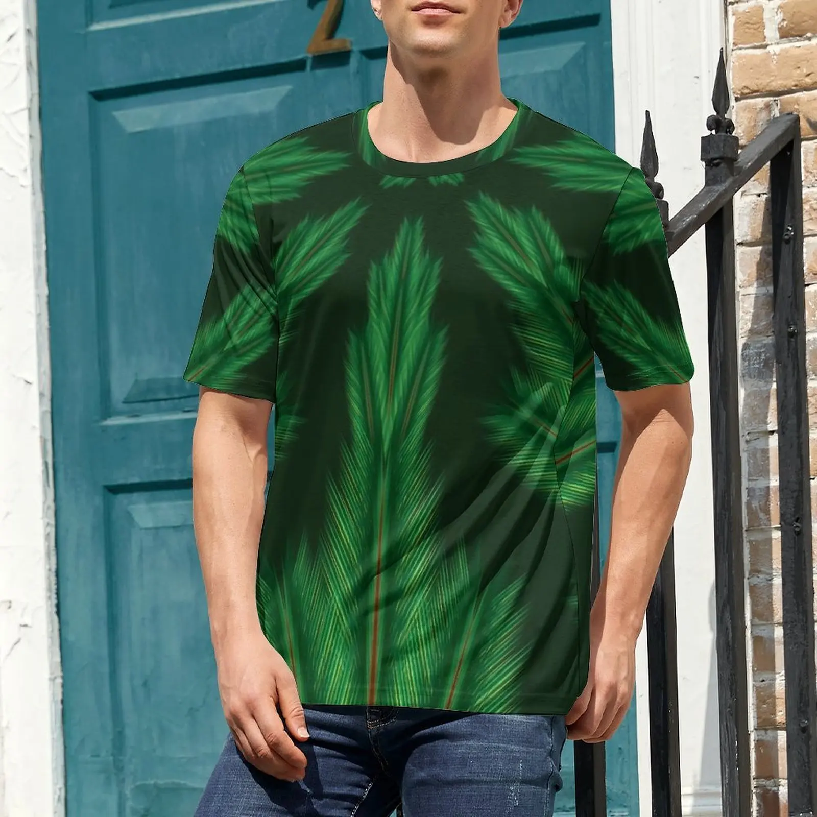 Premium T Shirt Green Moss T-Shirts Pine Mandala Print Classic Popular Tee Shirt For Man Short-Sleeve Pattern Plus Size Tops