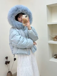 Down Jacket Women Winter Fashion White Duck Down Jackets Female Real Big Fur Collar Hooded Coats Ladies Short Loose Overcoats