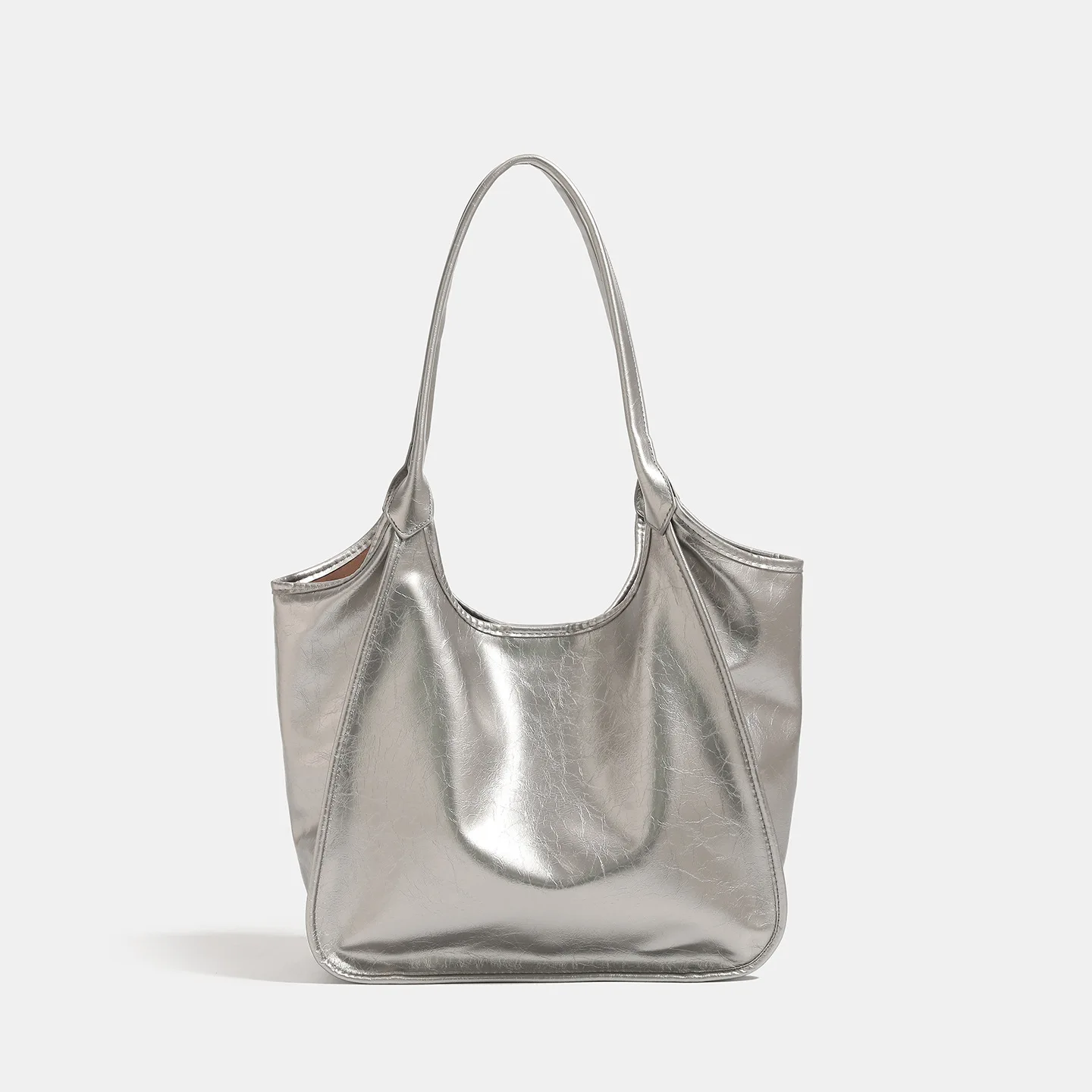 Premium Silver Large Capacity Women's Shoulder Bag for Commuting Versatile Strap Design as Shoulder Or Armpit Bag