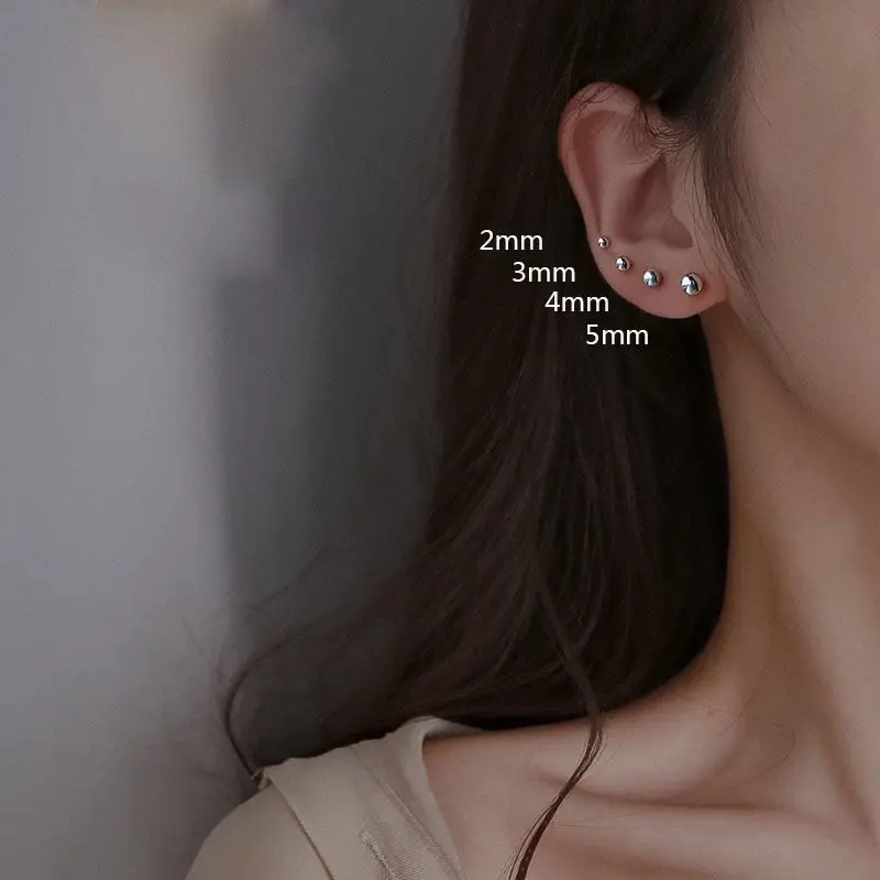 Orecchini a bottone con sfera piccola in argento sterling puro da 2-6 mm per le donne Ragazze Rook Helix Tragus Standard Lobe Daith Regalo di gioielli penetranti