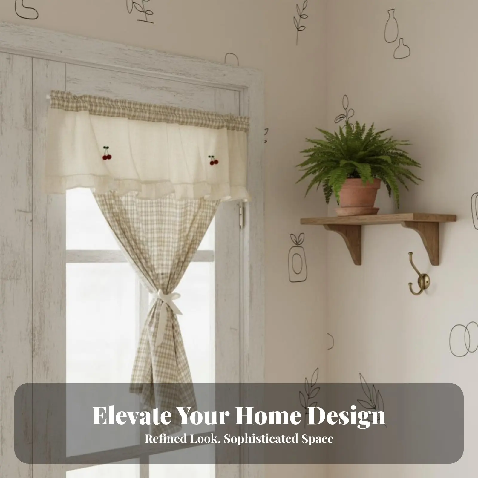 

Plaid Cafe Curtain Privacy Screen Checkered Cafe Curtain Rod Pocket Top Easy Care for Homeowners, Living Room, French Doors