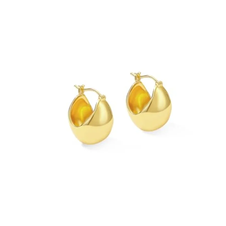 

ARSIS Chunky Hoop Earrings for Women, Small Huggie Earrings 18K -Plated, Organic Teardrop Design, 925 Sterling Post, Hypoallerg