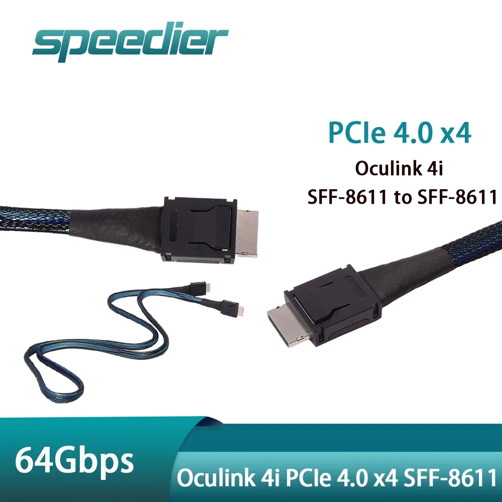 PCIe 4.0 x4 64Gbps Oculink 4i Cable SFF-8611 Silver Plated Extension Cable for External GPU Full-Featured PCIe 3.0 Compatible