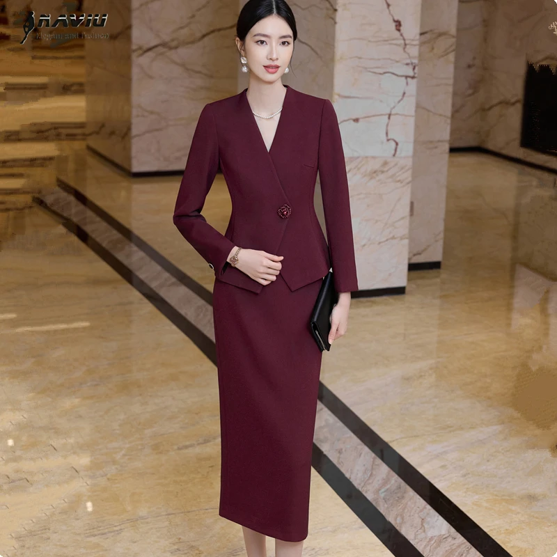 بدلة نسائية بيضاء بأكمام طويلة من NAVIU طقم مكتب سيدة أنيقة لمقابلة الأعمال وملابس العمل تنورة مكونة من قطعتين