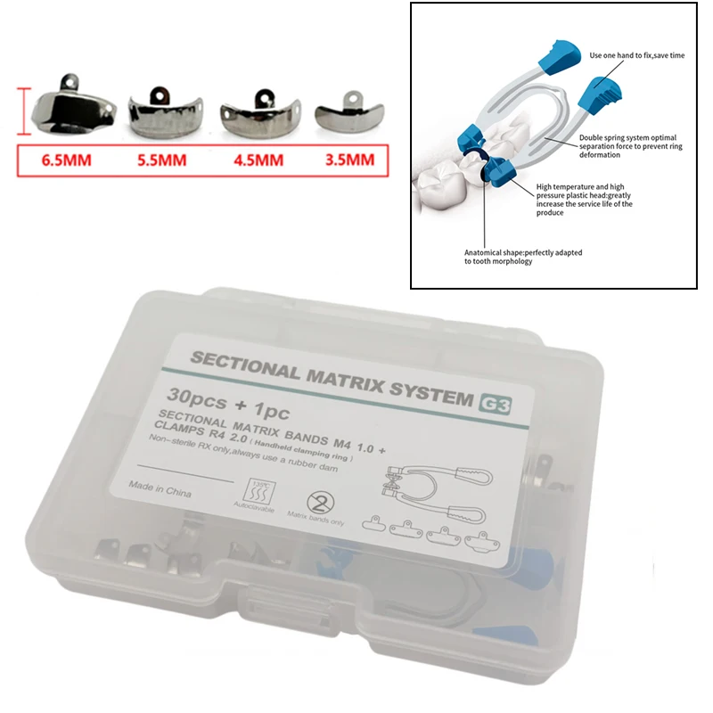 

Dental Matrix System - Metal Contoured Bands & Clamps for Fillings with Separating Rings Autoclavable for Clinics