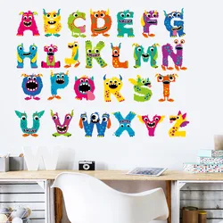 Cartoon 26 letters cute big eye animal wall stickers for rooms for kids home decoration children wall decal poster mural