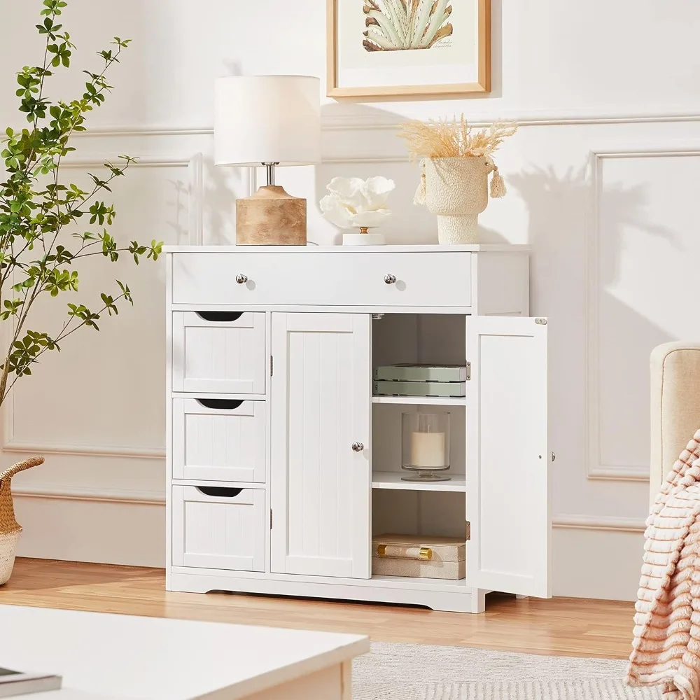 

Bathroom Floor Cabinet, Large Storage Space Wooden Storage Cabinet with 1 Large Drawer, 3 Small Drawers, and 2 Doors