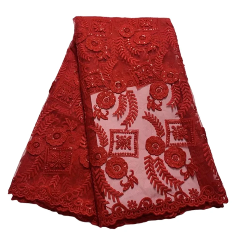 

African Sequins Net Lace Fabric 2022 Red High Quality Lace Elegant Nigerian Wedding Lace Fabrics Sewing French Tulle Lace