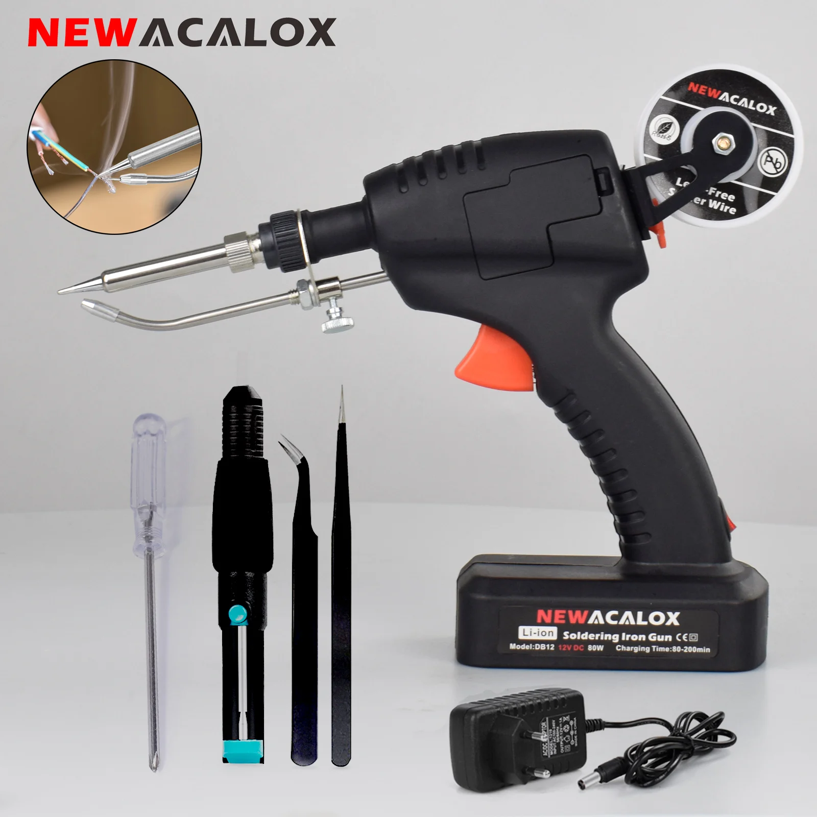 NEWACALOX Wireless Soldering Iron Kit 80W Rechargeable Soldering Iron Tools Automatic Feed Soldering for Electronic Repair, DIY