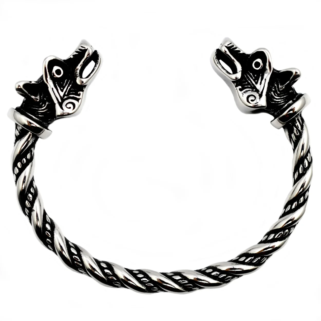 New Viking Wolf Men's Bracelet Overall Stainless Steel Double Wolf Head Viking Series Bracelet Viking Jewelry