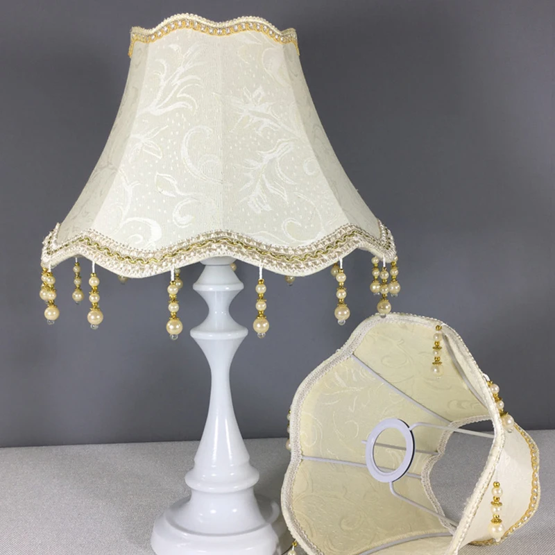 European Style Table Lamp Shade Fabric Fringe Beads Lace Wall Lamp Table Lampcover Decor Floor Lamp Dust Cover Home Decoration