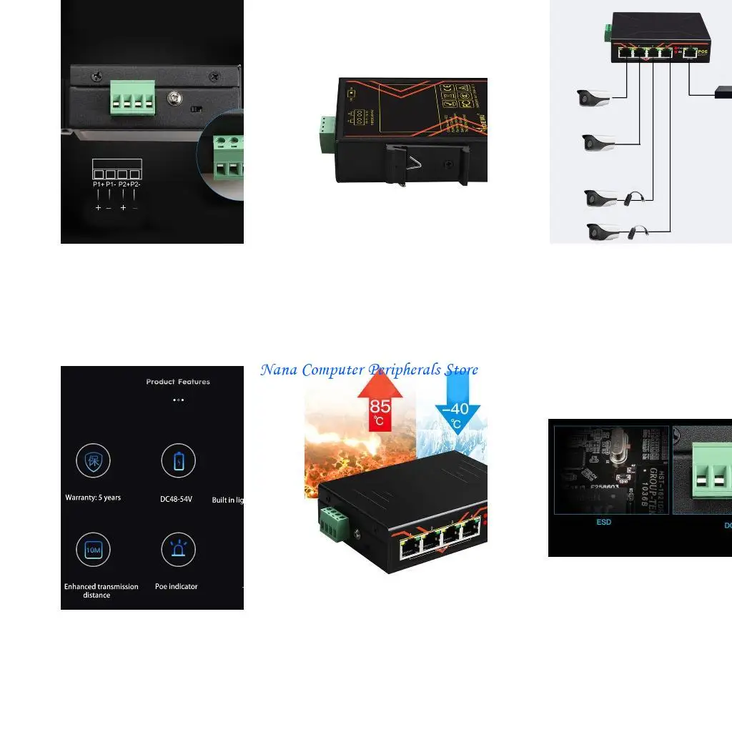 F68C 5 Ports Industrial Ethernet Switch 10/100Mbps Fast LAN RJ45 POE Lan Hub Desktop PC Switcher Box Unmanaged TXE002