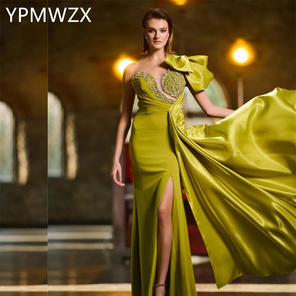 

Customized Prom Gown Evening Women Party Occasion YPMWZX One Shoulder Column Floor Length Skirts Vertically Bespoke Dre