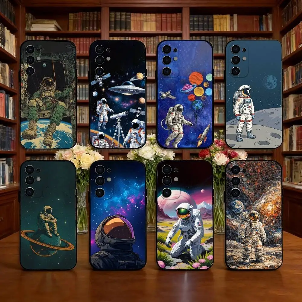 Retro Astronaut Theme Phone Case For Samsung S25,S24,S21,S22,S23,S30,Ultra,S20,Plus,Fe,Soft Silicone Black Cover