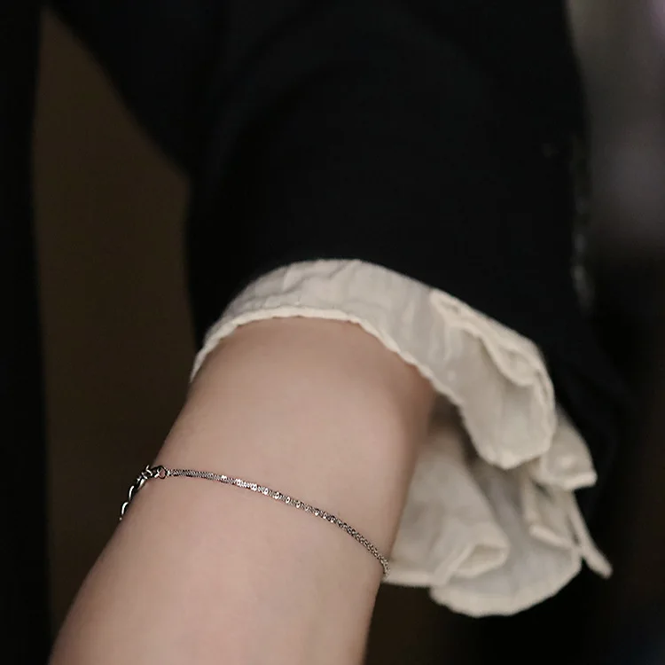 925 Sterling Silver Sparkling Shimmer Chain Bracelet Dainty Thin Glitter Wheat Chain Wrist Bracelet For Women Minimalist Jewelry