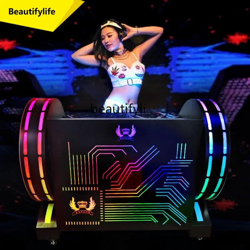 Q181 Bar Glowing DJ Booth KTV Party Private Room Glowing Nightclub Movable Iron Art DJ Station