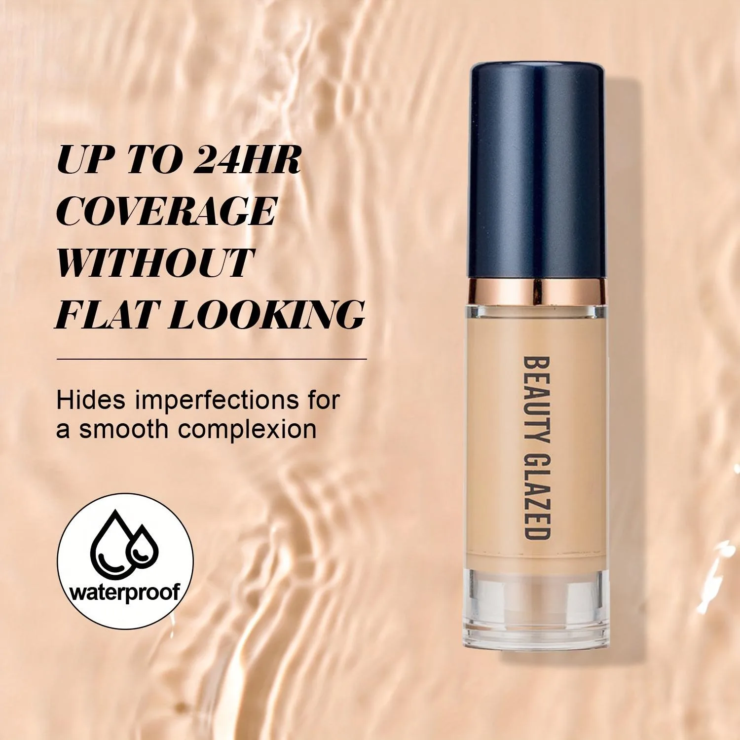 BEAUTY GLAZED 3 ชิ้นชุดแต่งหน้า,Matte Long Lasting Waterproof Liquid Foundation + Primer +พัฟ