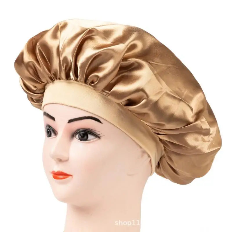 Weiche Satin-Schlafmütze, mehrfarbig, mit breitem elastischem Band, Anti-Frizz-Nachtschlafmütze für lockiges Haar, Haarpflege über Nacht – Detail 6