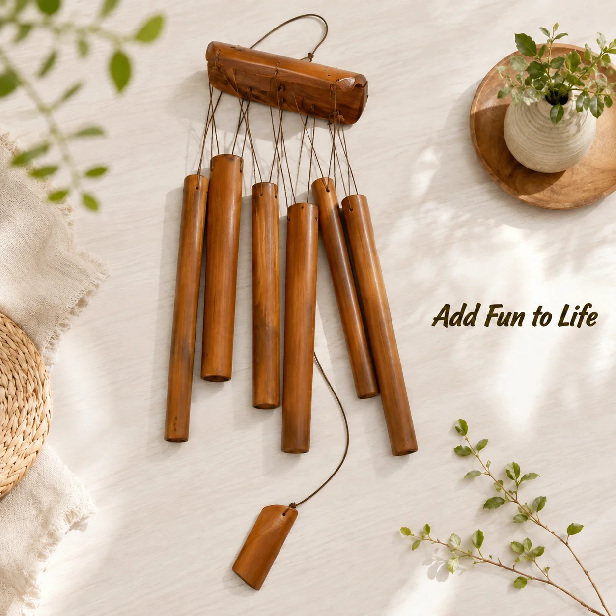 Bamboo Wind Chime Handmade Garden Decoration Suitable for Porch, Patio, Outdoor Relaxing and Soothing Wind Chime for Home, Temp