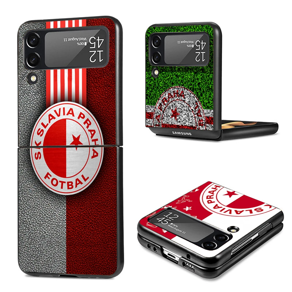 Sk Slavia Praha Czech Republic Shockproof Folding Mobile Hard Shell For Samsung Galaxy Z Flip 4 3 5G TPU Black Phone Case Flip4