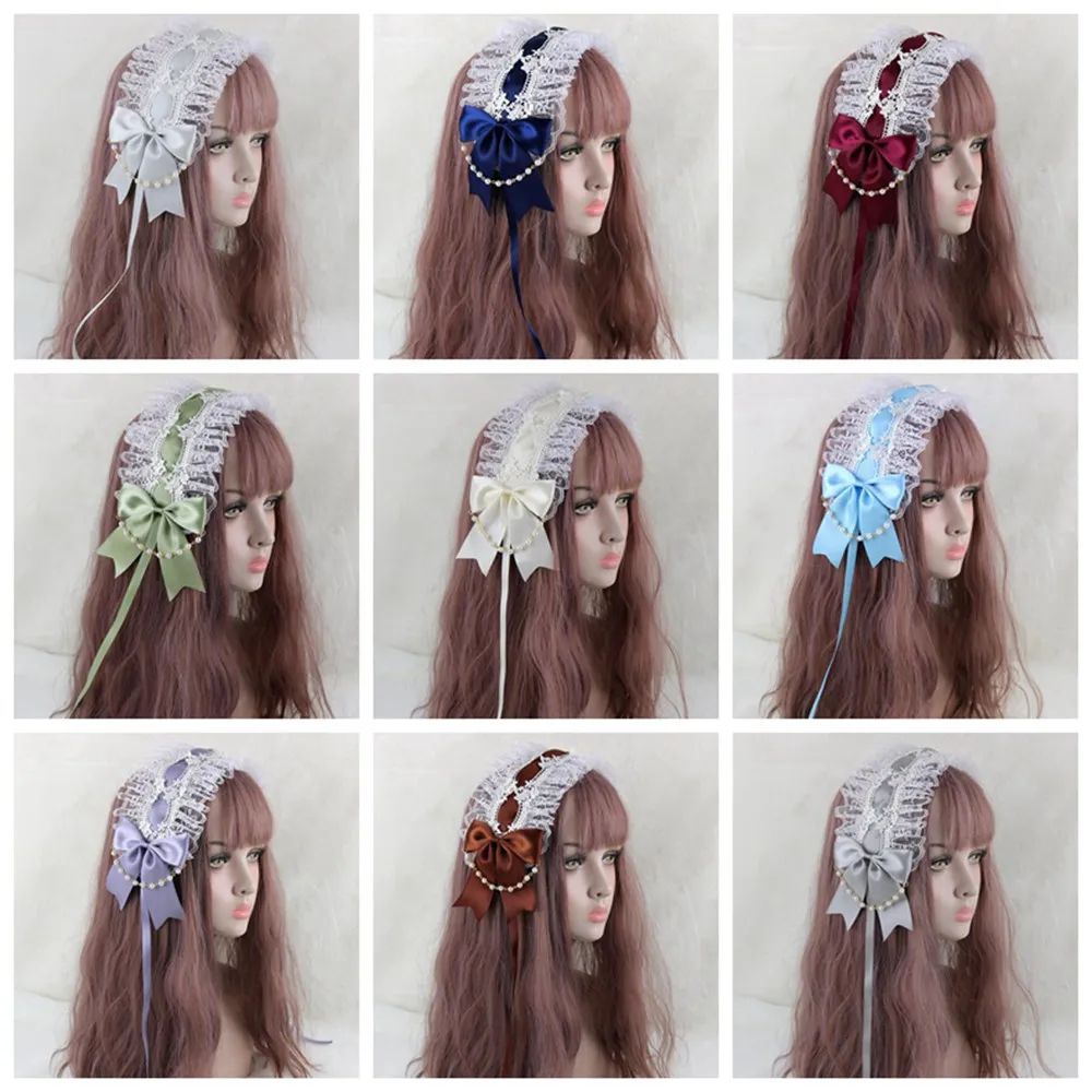 Sweet Lolita Bowknot Maid Headdress Women Girls Japanese Style Anime Ruffled Lace Headpiece Headband