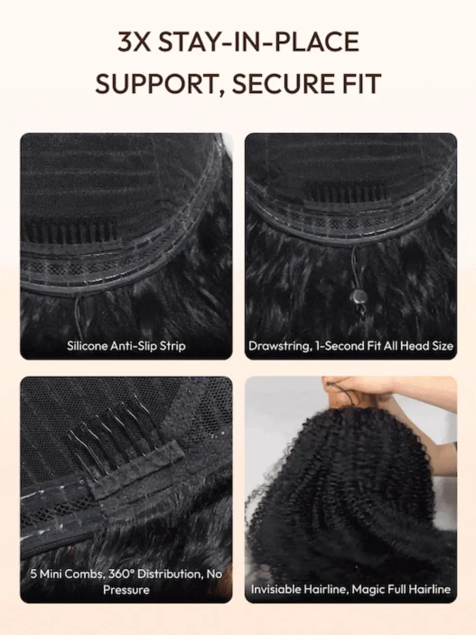 غريب مجعد نصف شعر مستعار شعر الإنسان غلويليس ارتداء الذهاب شعر مستعار 4C الأفرو غريب مجعد عقال شعر مستعار 3 في 1 نصف شعر مستعار الوجه على كليب Ins شعر مستعار