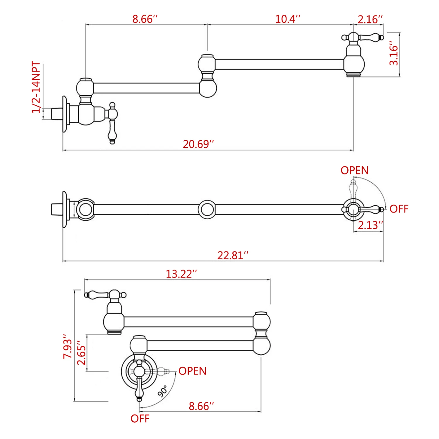 Pot Filler Faucet Wall Mount,with Double Joint Swing Arms Brushed Nickel