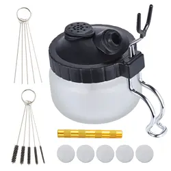 0.2/ 0.3/0.5mm Airbrush Glass Cleaning Pot Air Brush Holder Clean Paint Jar Bottle Spray Gun Wash Tools Needle Nozzle Brush Set
