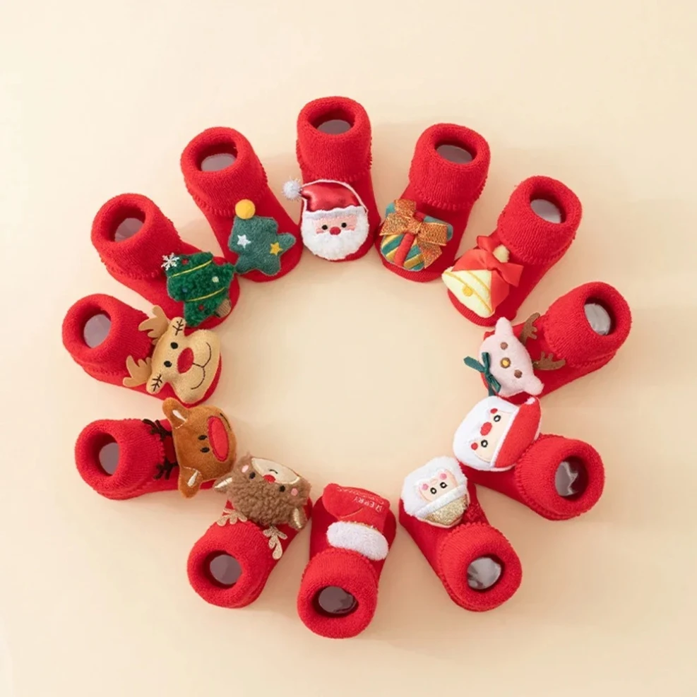 

Christmas Santa Claus Warm Slippers Children Sock Kids Anti Slip Socks Infant Newborn Cotton Winter Baby Girls Boys