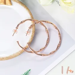 ZHOUYANG Hoop Earrings For Women Simple Aesthetic Circle Bamboo Piercing Earing Rose Gold Color Korean Wholesale Jewelry E249