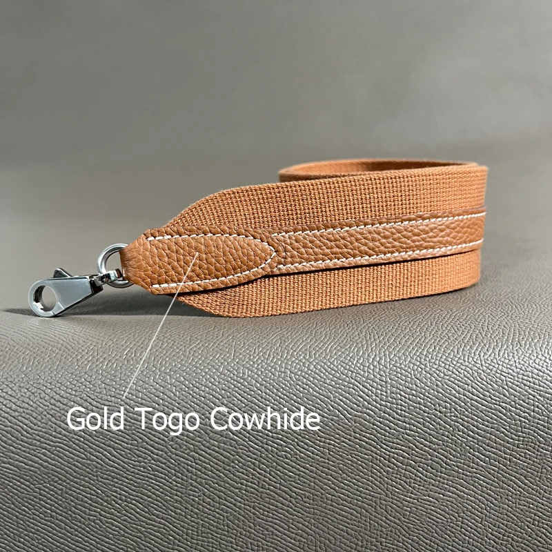 

Gold Togo Cowhide Evelyn Bag Shoulder Strap Top Leather And Bottom Canvas Strap Style