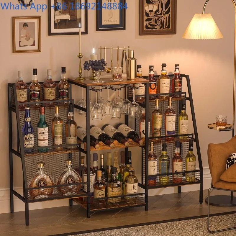 Double-Sided Floor Standing Trapezoidal Wine Rack Wine Display Rack Red Wine Cocktail Storage Rack Bar Home Storage