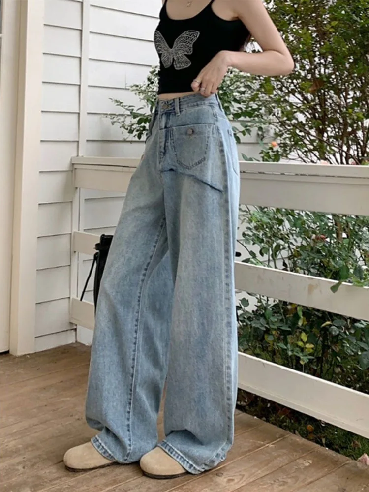 

Wide-leg Jeans Women Spring Autumn New High-waisted Pants Loose Slimming Straight Tube Draping Mop Trousers Ladies