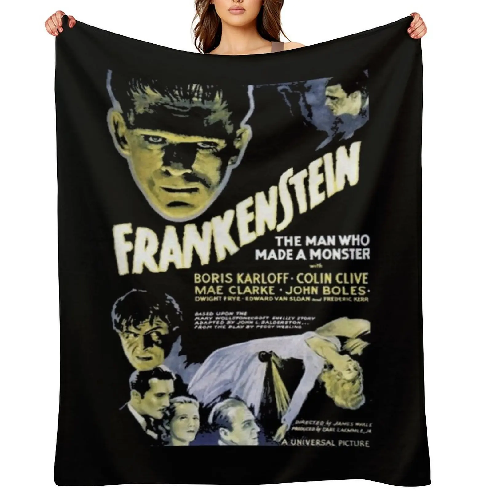 

Frankenstein Vintage Horror Movie Poster Scary Halloween Monster Throw Blanket Flannels Designers Sofas Giant Sofa Blankets