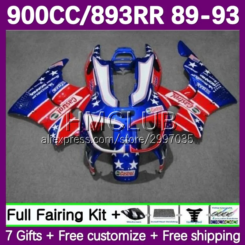 Metal Fairing For HONDA CBR900RR CBR 893 893RR 14No.34 CBR893 RR CC 1989 1990 1991 1992 1993 CBR893RR 89 90 91 92 93 Body