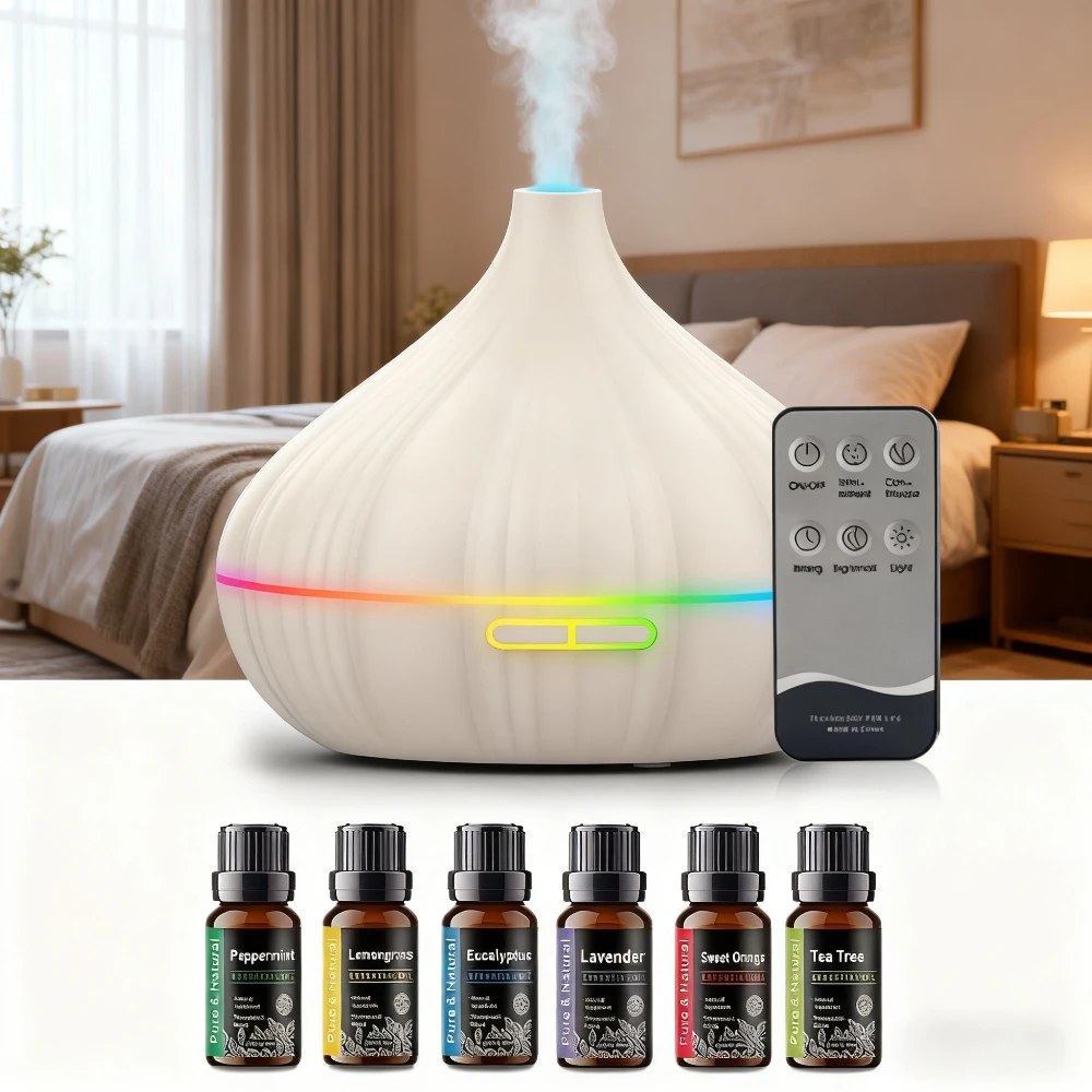 

Wood Grain Essential Oil Diffuser 550ml Ultrasonic Humidifier w/ Remote & 6 Oils