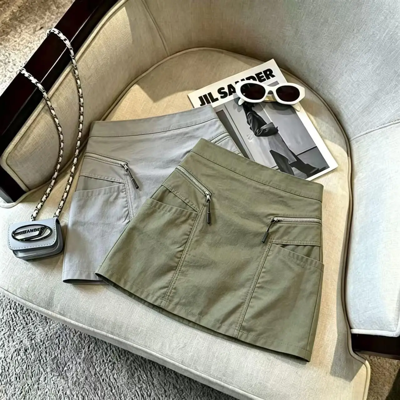 American Cargo Short Skirt Anti-light A-shaped Skirt Women's Summer New High-waisted Short Skirt