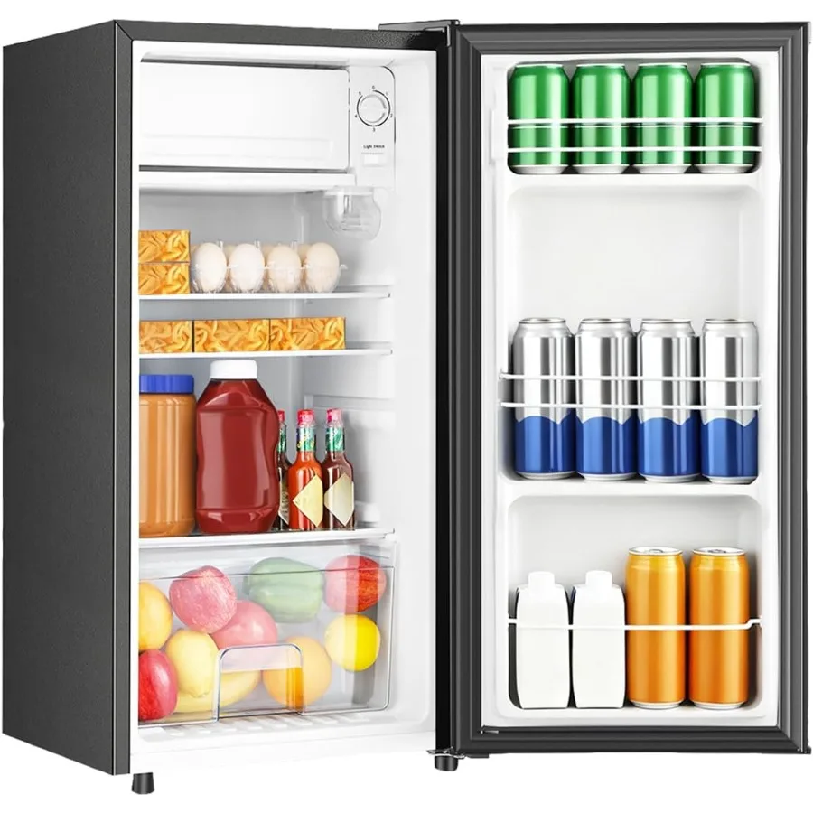 ثلاجة صغيرة 3.1 قدم مكعب مع فريزر ثلاجة مدمجة بباب واحد لشقة النوم والمكتب وغرفة النوم 7 إعدادات لإعلان درجة الحرارة