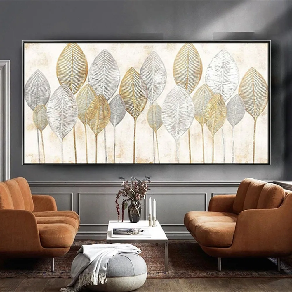 

Modern Thick Textured Tree Oil Painting Handmade On Canvas Large Gold Forest Wall Art Picture For Living Room Home Decor