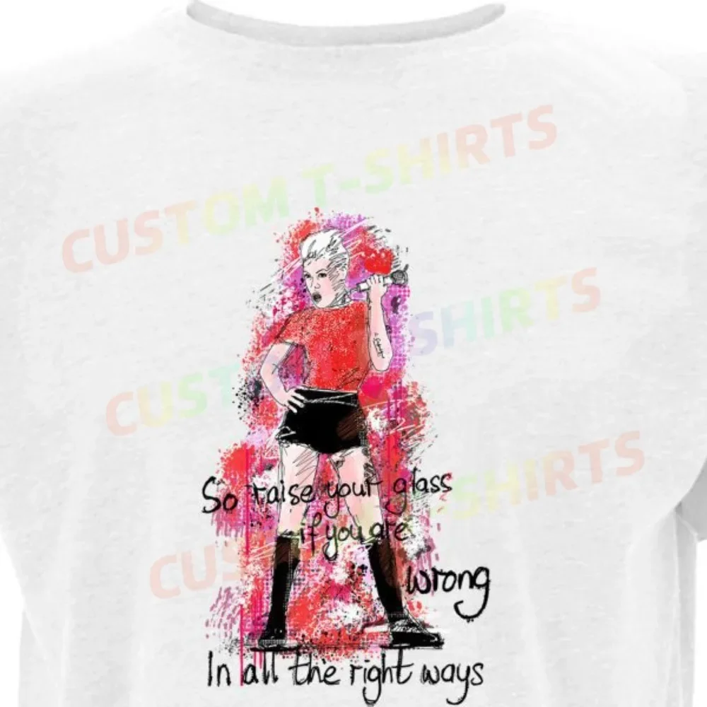 

92 181_Pink_–_Raise_your_glass_–_Colour Fans' comic-style hand-drawn pattern T-shirts for both men and women in summer