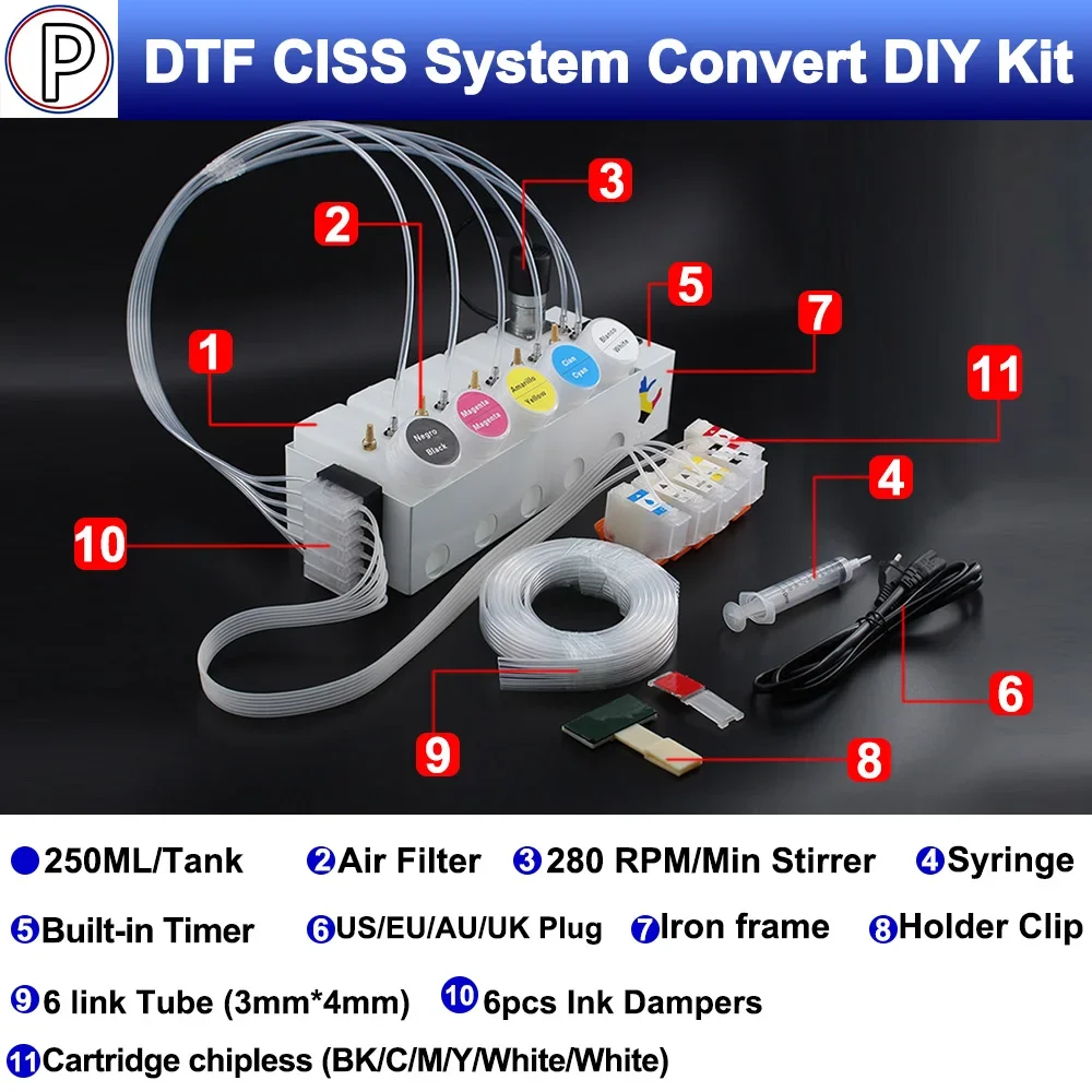 

XP-15000 DTF Ink System CISS with damper and Chipless Cartridge For XP15000 Ink Tank Stirrer Timer Container Ink Supply System